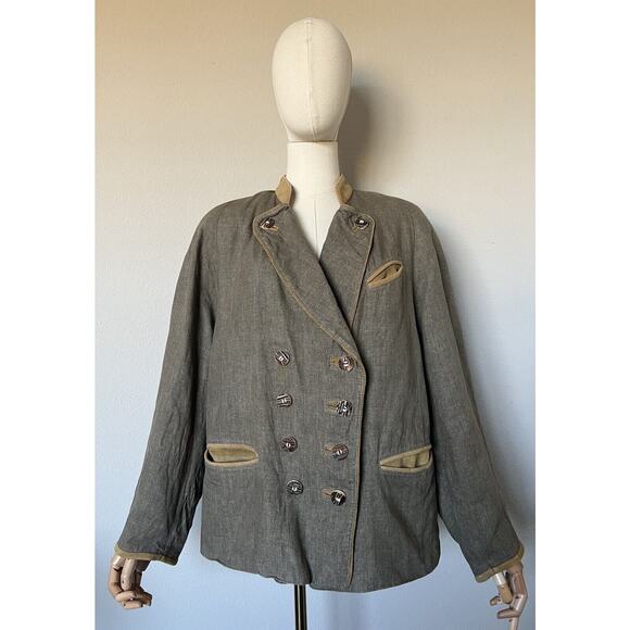 Meindl Double Breasted Linen Suede Trim Octoberfest Jacket Made In Germany Sz 40 - Picture 1 of 16